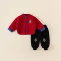 Survêtement d'hiver rouge pour enfants avec broderie dragon et boutons chinois - 80 / Rouge + Noir