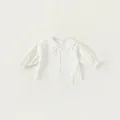 Girls' cream white long sleeve blouse with lace Peter Pan collar and puff sleeves - 80 / White