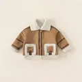Giacca da aviatore per bambini in camoscio marrone con collo in finta pelliccia bianca - 100 / Cachi