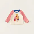Rosa Raglan-Langarmshirt für Mädchen mit Vintage-Teddybären-Illustration - Rosa Langarm / 80