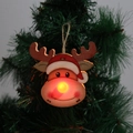 Adorno de madera de reno navideño luminoso con nariz roja brillante y gorro rojo - Reno Adorno Colgante