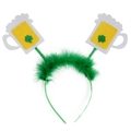 Cerchietto di San Patrizio verde con boccali di birra e decorazioni di piume - Stile Boccale Trifoglio (Cerchietto Birra)