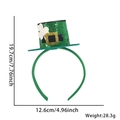 Green St. Patrick's Day headband with mini top hat and dimensions 19.7x12.6cm - 3D Top Hat Style