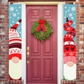 Christmas door banner pair featuring festive Nordic Gnomes in red and blue colors - Santa Claus Nordic Gnome Style