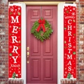 Pair of red Merry Christmas porch banners featuring festive Santa and snowflake patterns - Merry Christmas Snowflake Pattern
