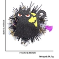 Glittery black cat Halloween retractable ID badge holder with size dimensions and tassels - Halloween Badge Reel / Black Cat Style