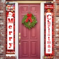 Rode geruite Merry Christmas veranda banners met de Kerstman en een Peperkoekmannetje - Rood Buffalo Ruit Vrolijk Kerstfeest Banners