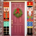 Notenkraker Kerst banners in feestelijk rood en blauw voor veranda decoratie - Kerst Notenkraker Soldaat Patroon