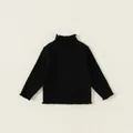 Klassieke zwarte coltrui voor meisjes met delicate ruisrandjes en fijne ribstof - 80 / Top (QY23096) / Zwart