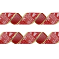 Nastri di Natale in iuta rossa da 2 metri con fiocchi di neve e motivi di renne - Tessuto Rosso Bordo Oro