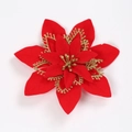 Fiore di stella di Natale rossa artificiale con bordi glitterati oro per decorazioni natalizie - Rosso