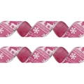 Nastro natalizio da 2M in finto lino color magenta con stampe di alci e fiocchi - Tessuto Rosa Rosso Bordo Argento