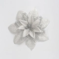 Poinsettia artificiale argento da 20 cm con petali glitterati per decoro natalizio - Argento