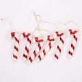 Set of 6 red and white striped candy cane ornaments with gold hanging cords for Christmas - Red Small Cane