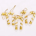 Set of 6 white and gold spiral candy cane Christmas ornaments with hanging strings - Gold Small Cane