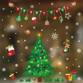 Christmas window stickers set with Merry Xmas banner, tree, snowflakes and owls - Large Christmas Tree Bunting Style (HYC-64)