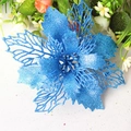 Detail van 16 cm blauwe glitter kerstbloem ornament voor boom- en kransdecoratie - 16cm Blauw Hol Kerstbloem