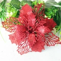 Sparkling red 16cm hollow Christmas flower decoration with glitter for holiday wreaths - 16cm Red Hollow Christmas Flower