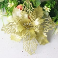 Sparkling gold artificial poinsettia flower with hollow petals for Christmas tree decor - 16cm Gold Hollow Christmas Flower
