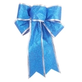 Dettaglio del fiocco di Natale blu con paillettes da 25 cm e bordi metallici argentati - Blu
