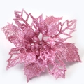 Pink glitter hollow Christmas poinsettia flower for DIY tree and wreath decoration - 16cm Pink Hollow Christmas Flower