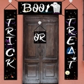 Détail du kit de bannières de porte Halloween Boo Trick or Treat avec fantôme et citrouille - Taille unique / Ensemble de 4 pièces (Avec cordes noires et crochets) / Noir