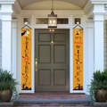 Halloween orange trick or treat porch banners with classic pumpkin and witch silhouettes - Orange (Black Print)