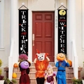 Halloween Trick or Treat porch banners with pumpkin and witch designs for outdoor decoration - Black With White Letters