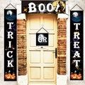 Halloween Trick or Treat porch banners with glowing pumpkins and bats decor on front door - One Size / Black Pumpkin 4-Piece Combination
