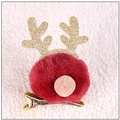 Fermaglio natalizio con corna di renna glitterate dorate e pompon in peluche rosso - Rosso
