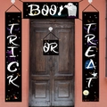 Striscioni per porta di Halloween con testo TRICK OR TREAT e motivi di castello fantasma - Taglia unica / Set da 4 pezzi nero