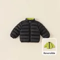Reversible kids down jacket in black and fluorescent green with standing collar design - Size 150 / Reversible Black and Green
