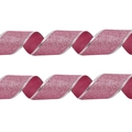 Sparkling rose red tinsel Christmas ribbon with silver metallic edges for tree decor - 2 Meters / Pink