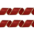 Red glitter Christmas ribbon with golden wired edges for festive tree decoration - 2 Meters / Red Gold Edge