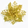 Flor de Navidad artificial dorada con purpurina y pétalos calados para decoración de árbol - Dorado (10cm)