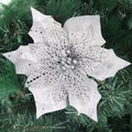 Funkelnde silberne Glitzer-Weihnachtsstern-Blume mit Mesh-Blütenblättern für Tannenbäume - Hohles Silber (Modell D)