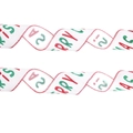 Nastro di Natale bianco con bordi rossi e scritta Merry Christmas verde scintillante - Stampa di lettere bianche / 2m