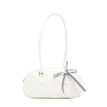Borsa sottobraccio minimalista in pelle PU bianca con trama a onde e fiocco in pizzo - Bianco