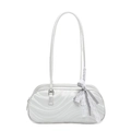 Borsa a mano trendy in pelle PU argento con texture a onde e dettaglio fiocco a scacchi - Argento