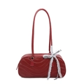 Borsa a tracolla in PU rosso acceso con texture a onde e fiocco decorativo in pizzo - Rosso