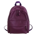 Waterproof dark purple PU leather backpack with lychee texture and front zipper pocket - Purple