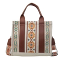Ethnic bohemian tote bag in cream canvas with orange and green patterns and brown straps - Beige Bohemian Star Style (Style 2)