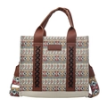 Vintage bohemian canvas handbag in cream white with colorful geometric patterns and leather trim - Vintage Off-White Embroidery Style (Style 3)