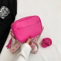Rose red vintage crossbody bag with litchi texture and two detachable straps - Rose Red