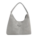 Minimalist grey matte PU leather hobo bag with wide shoulder strap and oval logo - Gray