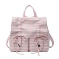 Zaino a scacchi rosa e bianchi con decorazione a fiocco e manico in pelle - Rosa