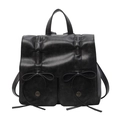 Zaino alla moda in ecopelle nera con fiocchi decorativi e fibbie metalliche di classe - Nero