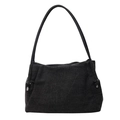 Borsa tote minimalista in denim grigio scuro con trama in tessuto e tracolle nere sottili - Nero