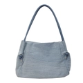 Borsa tote alla moda in denim azzurro con tracolla a catena e design con coulisse - Azzurro