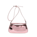 Chic pink patent leather baguette bag with metallic mirror finish and silver hardware - Pink